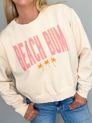 Beach Bum With Palm Trees Wholesale Cropped Comfort Color Graphic Sweatshirt - Limeberry Wholesale