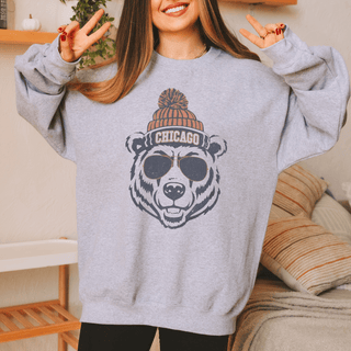 Bear With Chicago Beanie Wholesale Graphic Sweatshirt - Limeberry Wholesale