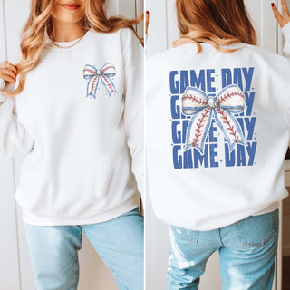 Game Day With Baseball Bow Front & Back Design Wholesale Graphic Sweatshirt - Fast Shipping - Limeberry Wholesale