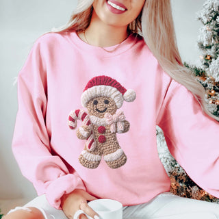 Gingerbread Man Faux Yarn Wholesale Graphic Sweatshirt - Limeberry Wholesale