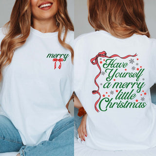 Have Yourself A Merry Christmas Bow Wholesale Comfort Color Graphic Tee Front & Back Design - Limeberry Wholesale