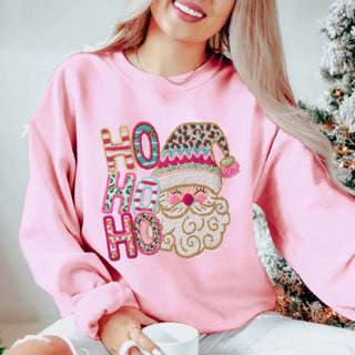 Santa Ho Ho Ho Faux Yarn Wholesale Graphic Sweatshirt - Limeberry Wholesale