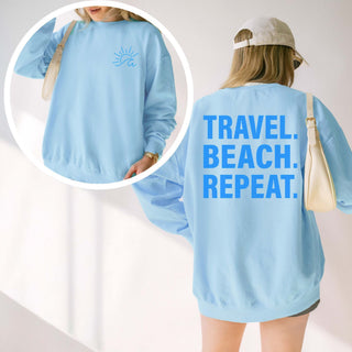 Travel Beach Repeat Wholesale Comfort Color Crew Sweatshirt Front & Back Design - Limeberry Wholesale