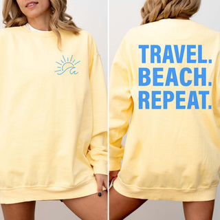 Travel Beach Repeat Wholesale Comfort Color Crew Sweatshirt Front & Back Design - Limeberry Wholesale