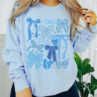 Winter Blue Bow Collage Wholesale Graphic Sweatshirt - Fast Shipping - Limeberry Wholesale